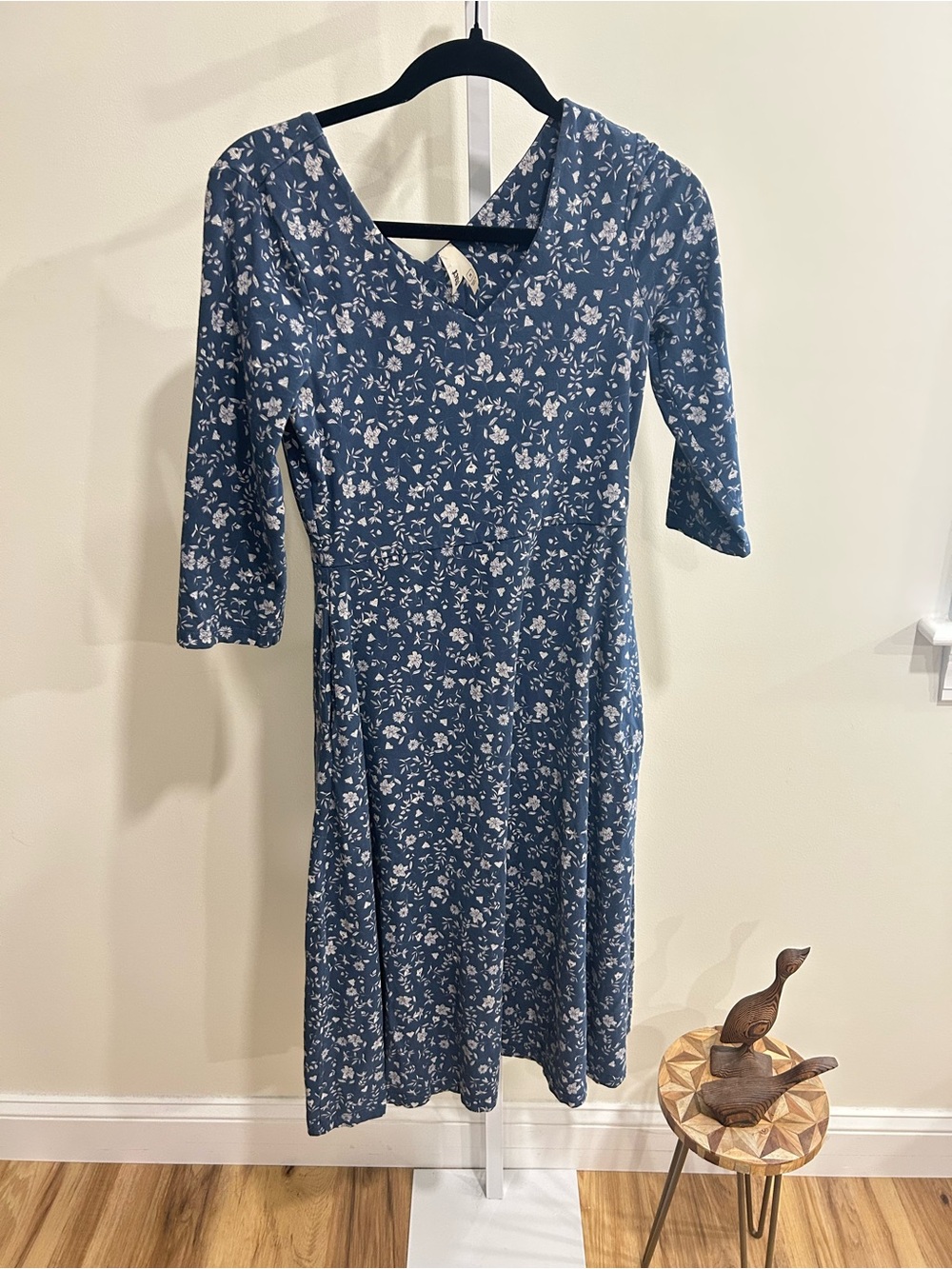 Pact Blue Floral Midi Dress with White Print